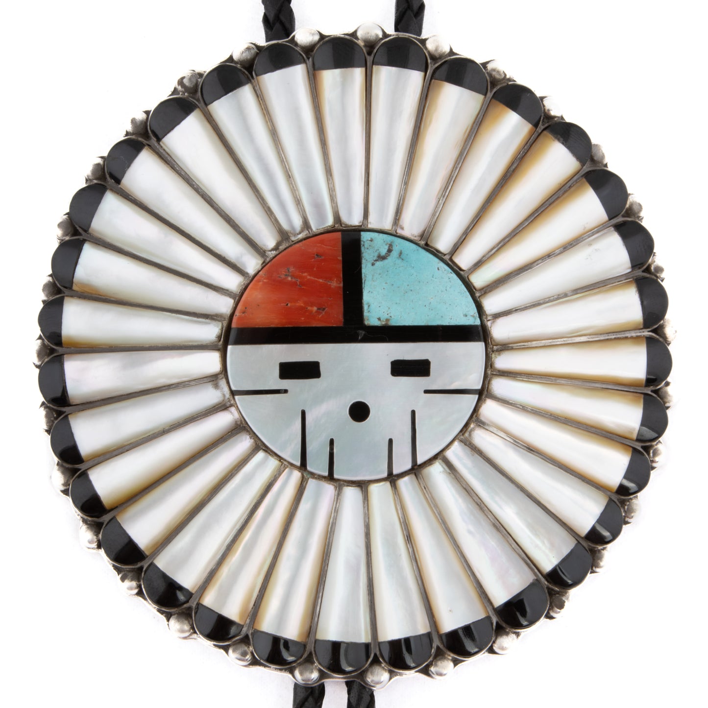 Large Inlay Sunface Bolo with Matching Tips by Bill Yellowmule