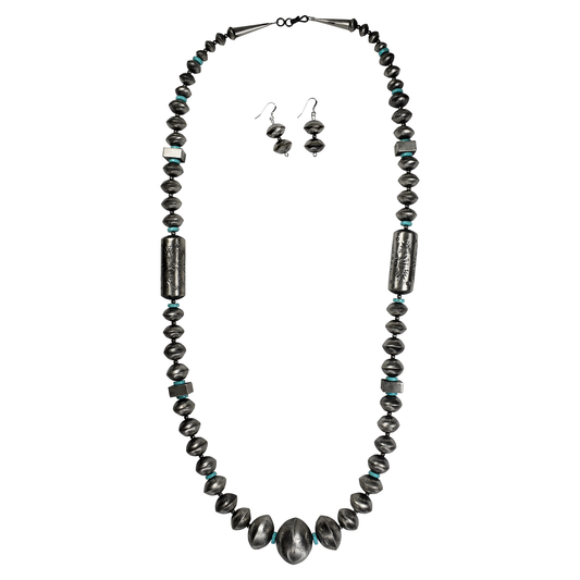 Stamped Pillow Bead and Sleeping Beauty Turquoise Necklace & Earring Set by Carolyn Nez