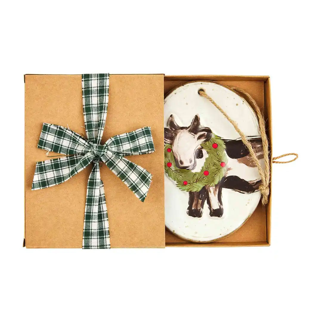 Ceramic Cow Christmas Ornament