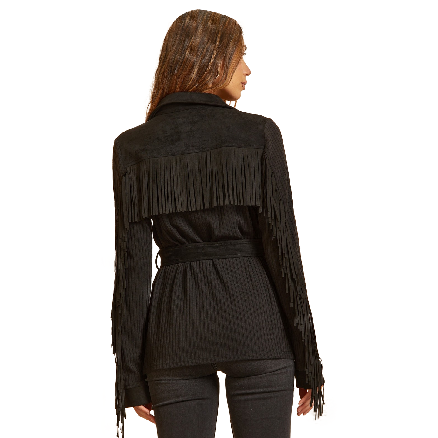 June Button Up Suede and Knit Fringe Jacket