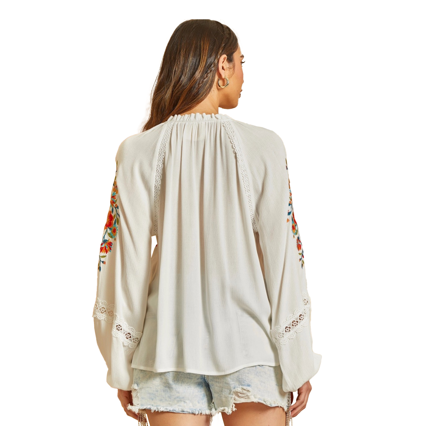Lucy Embroidered Tunic with Lace Inset