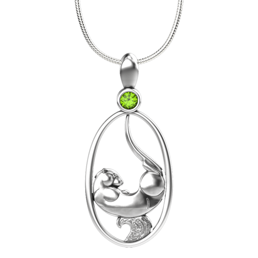 Otter Motion Pendant Necklace - Sterling Silver with Peridot