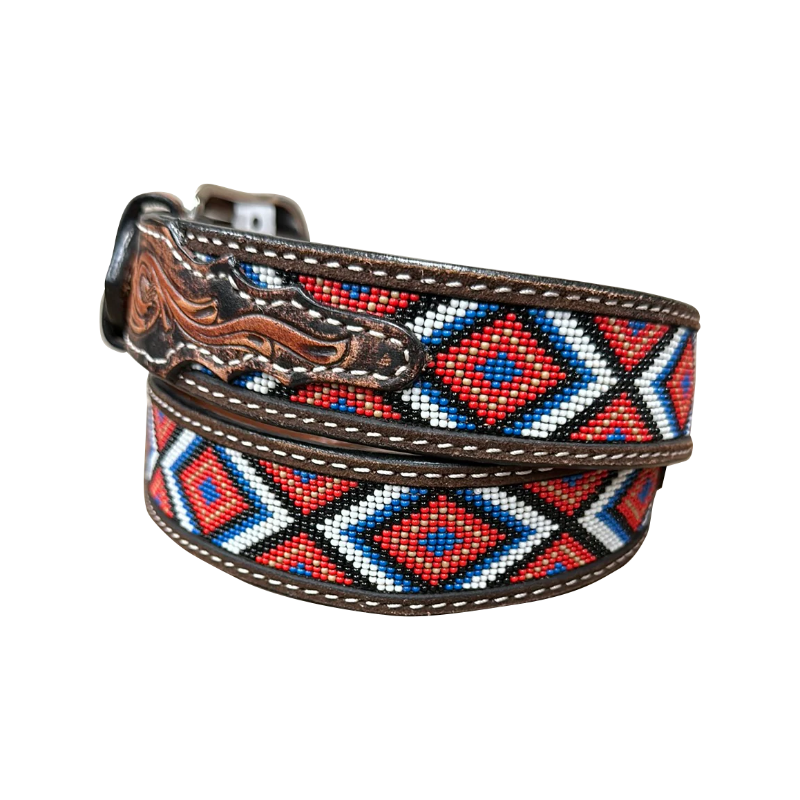 Men's 3D Tooled Red Diamond Beaded Inlay Belt