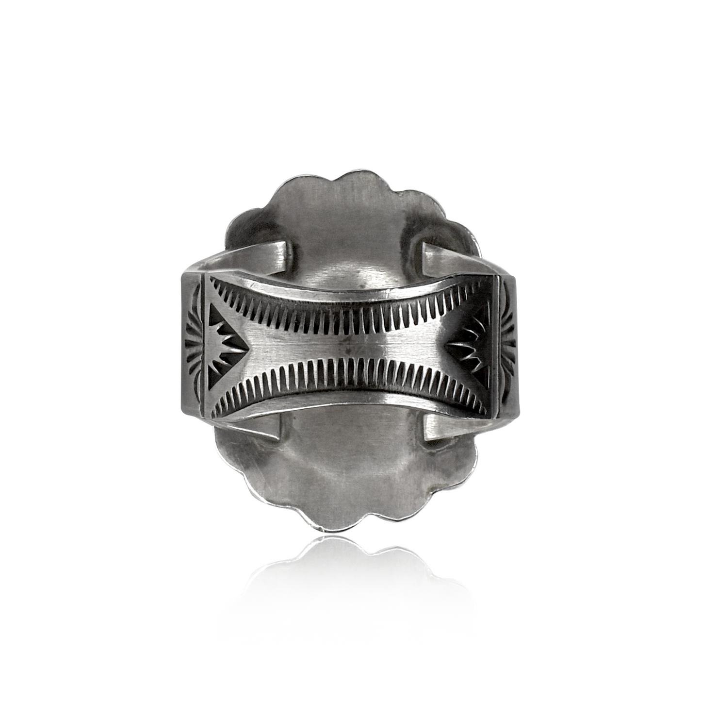 Hand-Stamped Sterling Silver Radial Ring with Four-Pronged Band by Fred Maloney