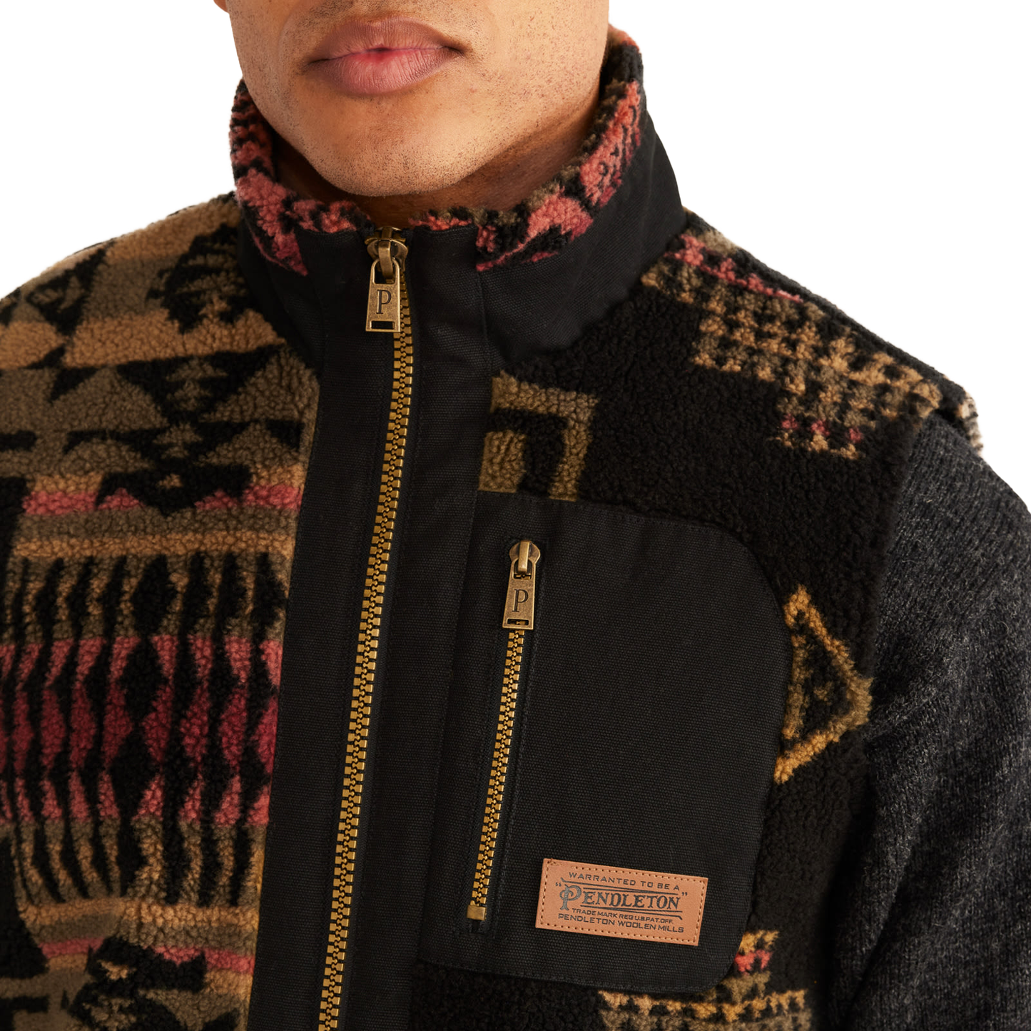 Pendleton Men's Ridgeline Berber Fleece Vest - Black/Olive Chief Joseph
