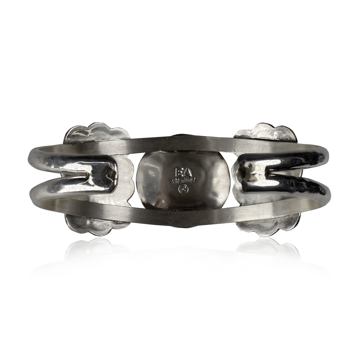 Hand-Tooled Sterling Silver Cuff with Coral Inlay by Evelyn Abeita