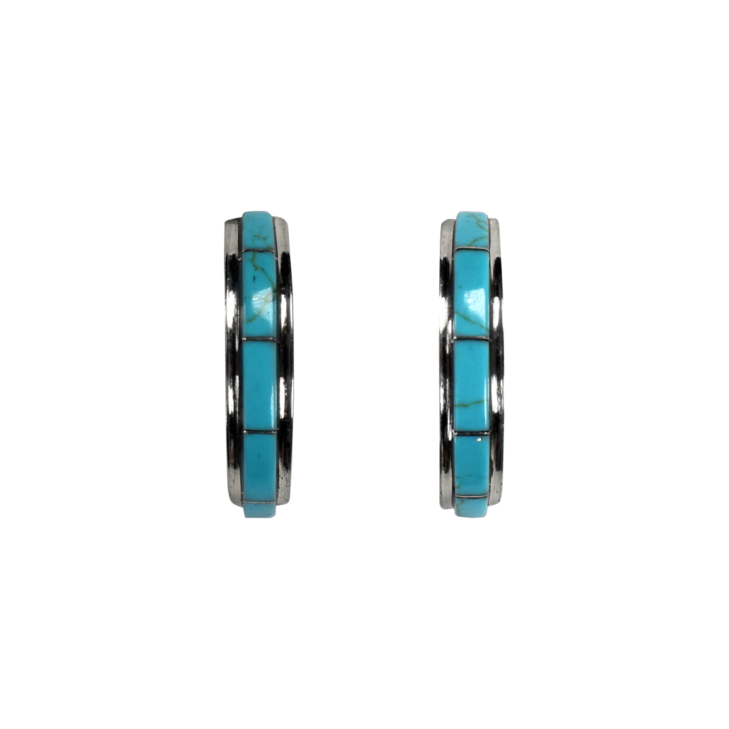 Sleeping Beauty Turquoise Channel Inlay Half Hoop Earrings by Gloria Waseta