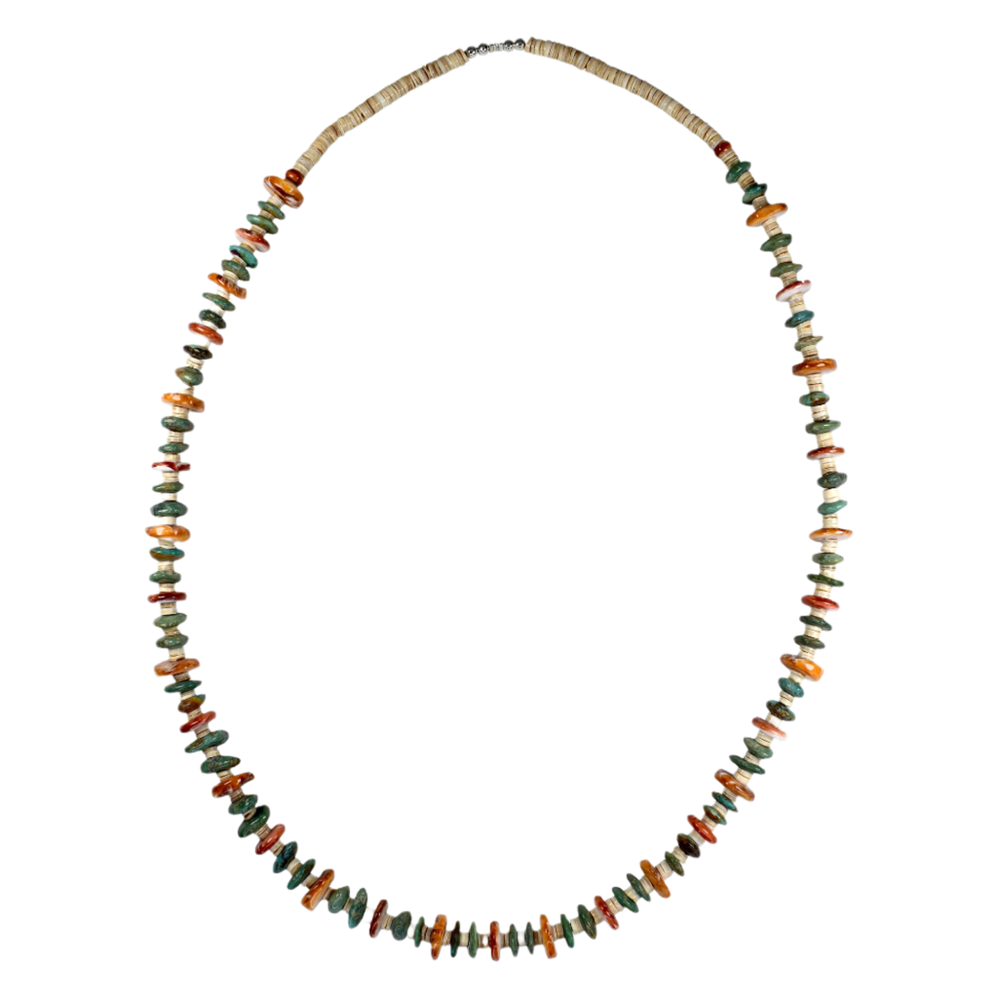 Spiny Oyster and Turquoise Necklace with Heishi Beads by Teller Indian Jewelry