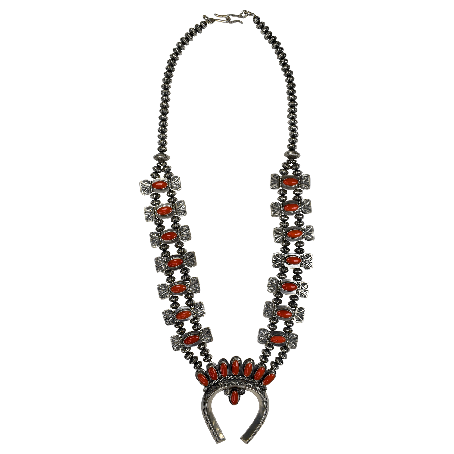 Red Coral Squash Blossom Necklace by Mary Teller