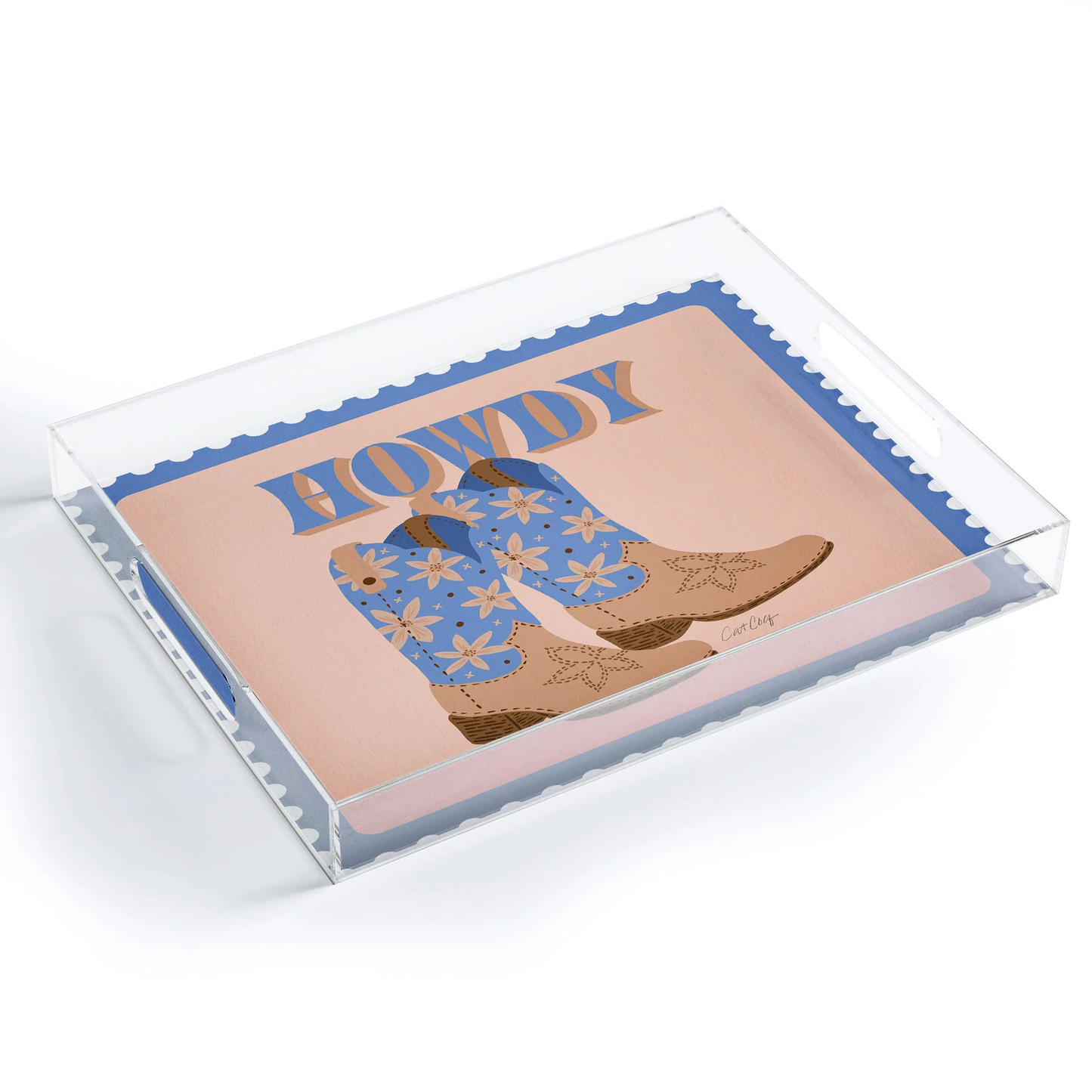 Howdy Cowgirl Blue Peach Acrylic Tray