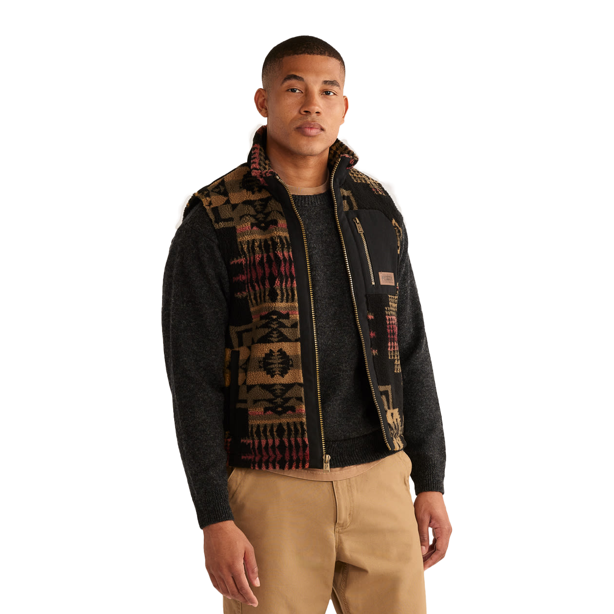 Pendleton Men's Ridgeline Berber Fleece Vest - Black/Olive Chief Joseph