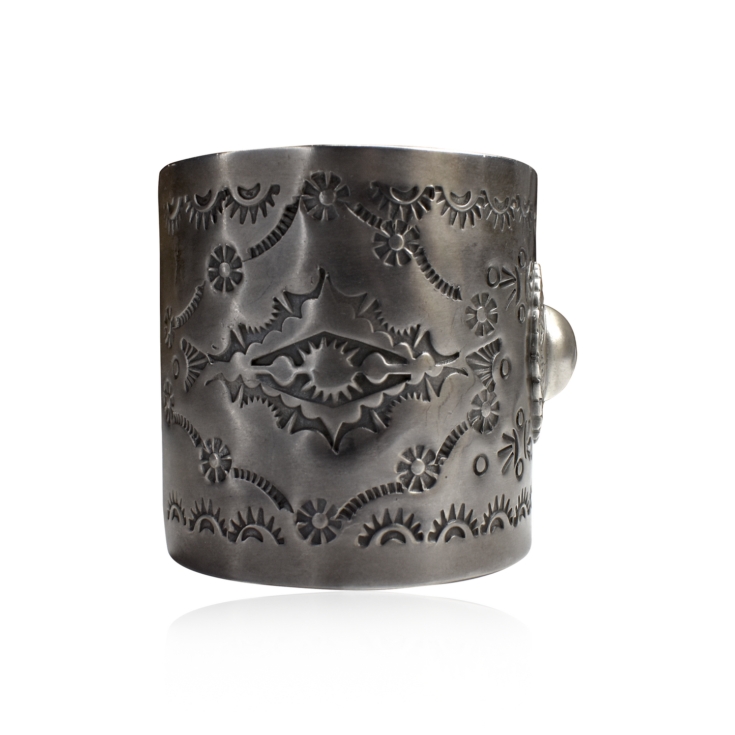 Hand-Stamped Mexican Silver Cuff with Concho by Rocki Gorman