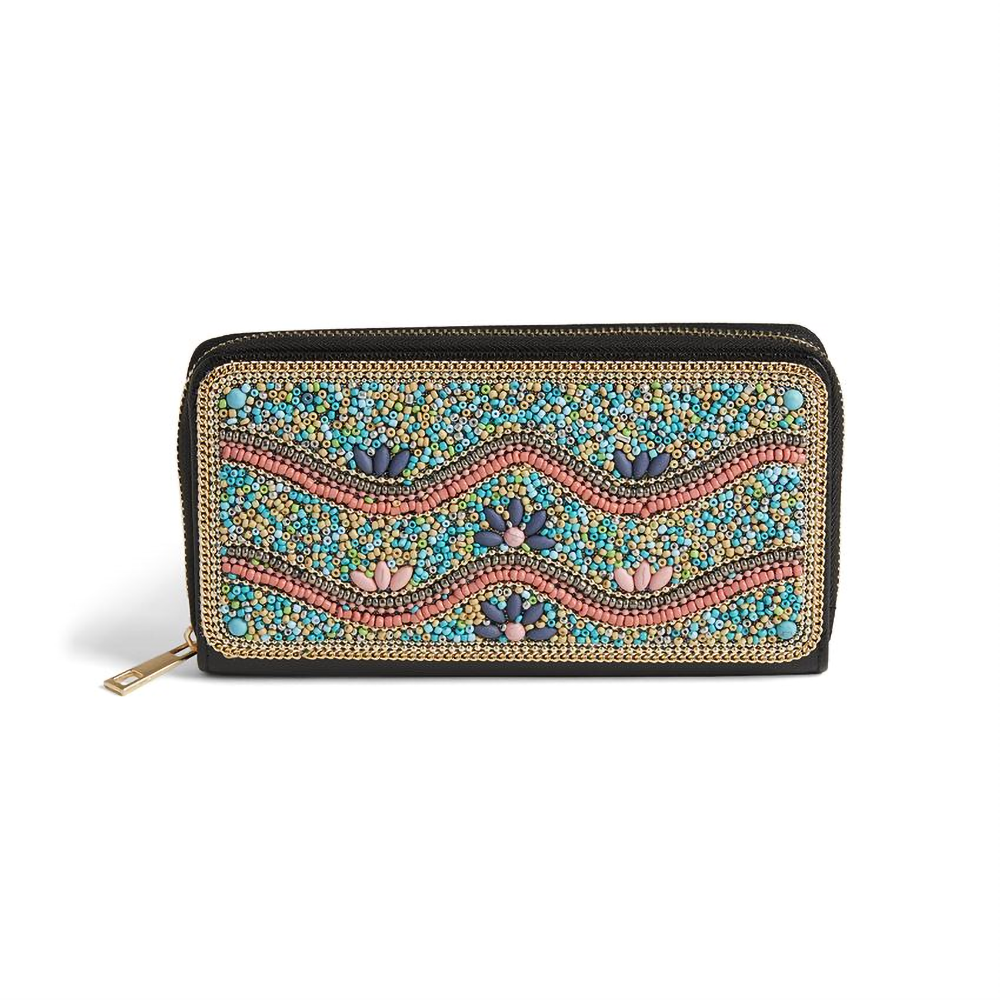 Artisan Beaded Wallet - Turquoise and Pink