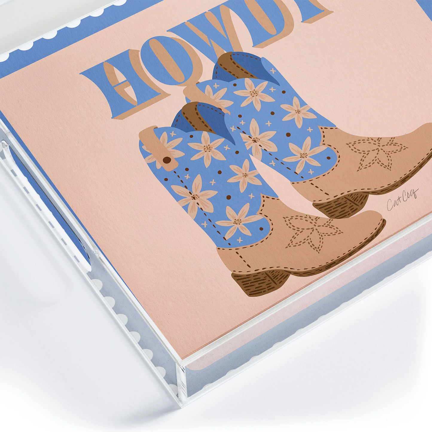 Howdy Cowgirl Blue Peach Acrylic Tray