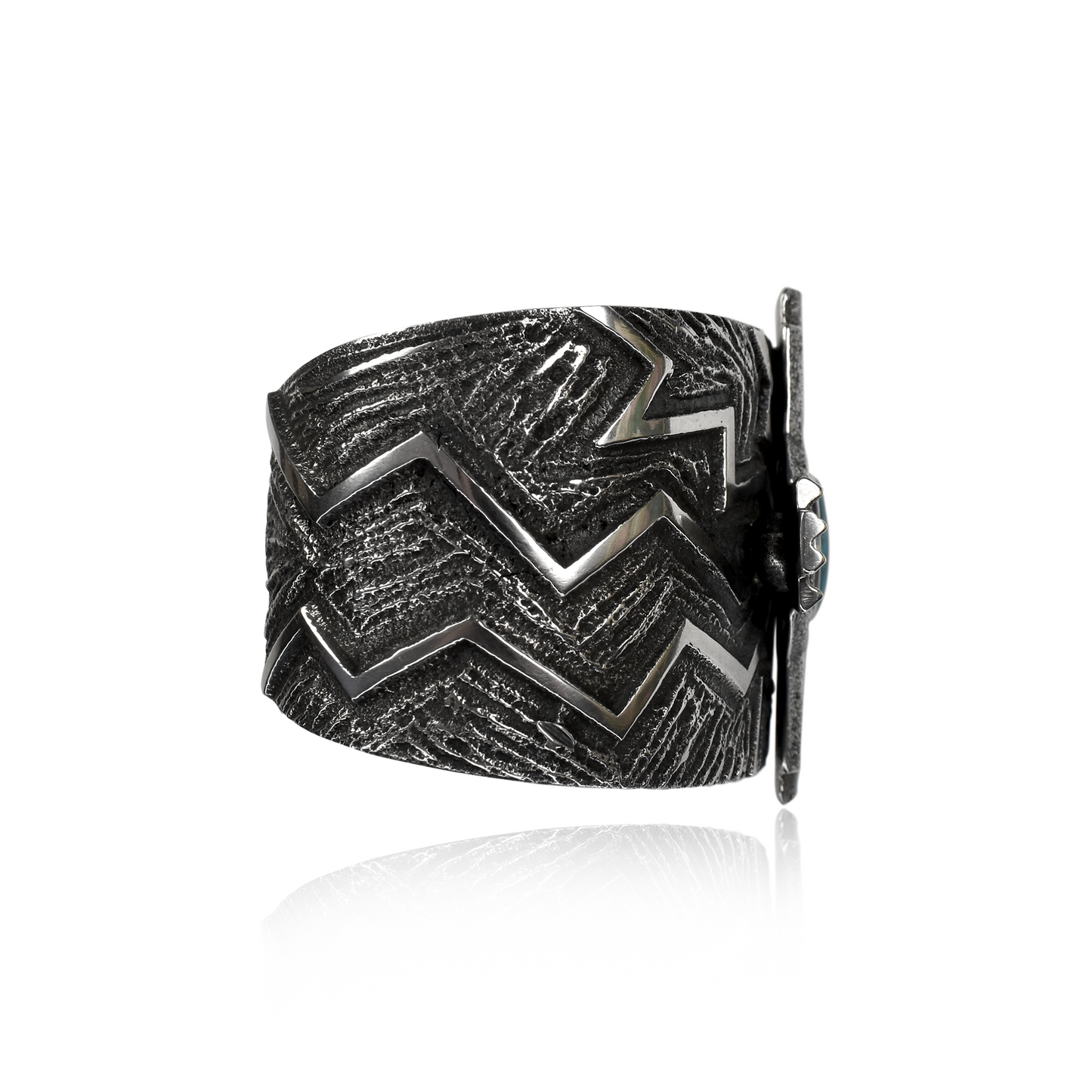 Tufa Cast Navajo Cross Cuff with Bisbee Turquoise by Kevin Yazzie