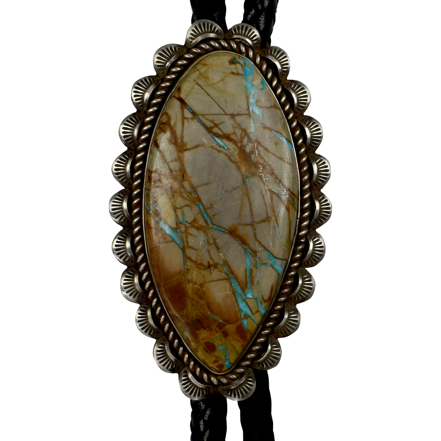 Royston Boulder Turquoise Bolo with Hand-Stamped Tips by Bryant Martinez