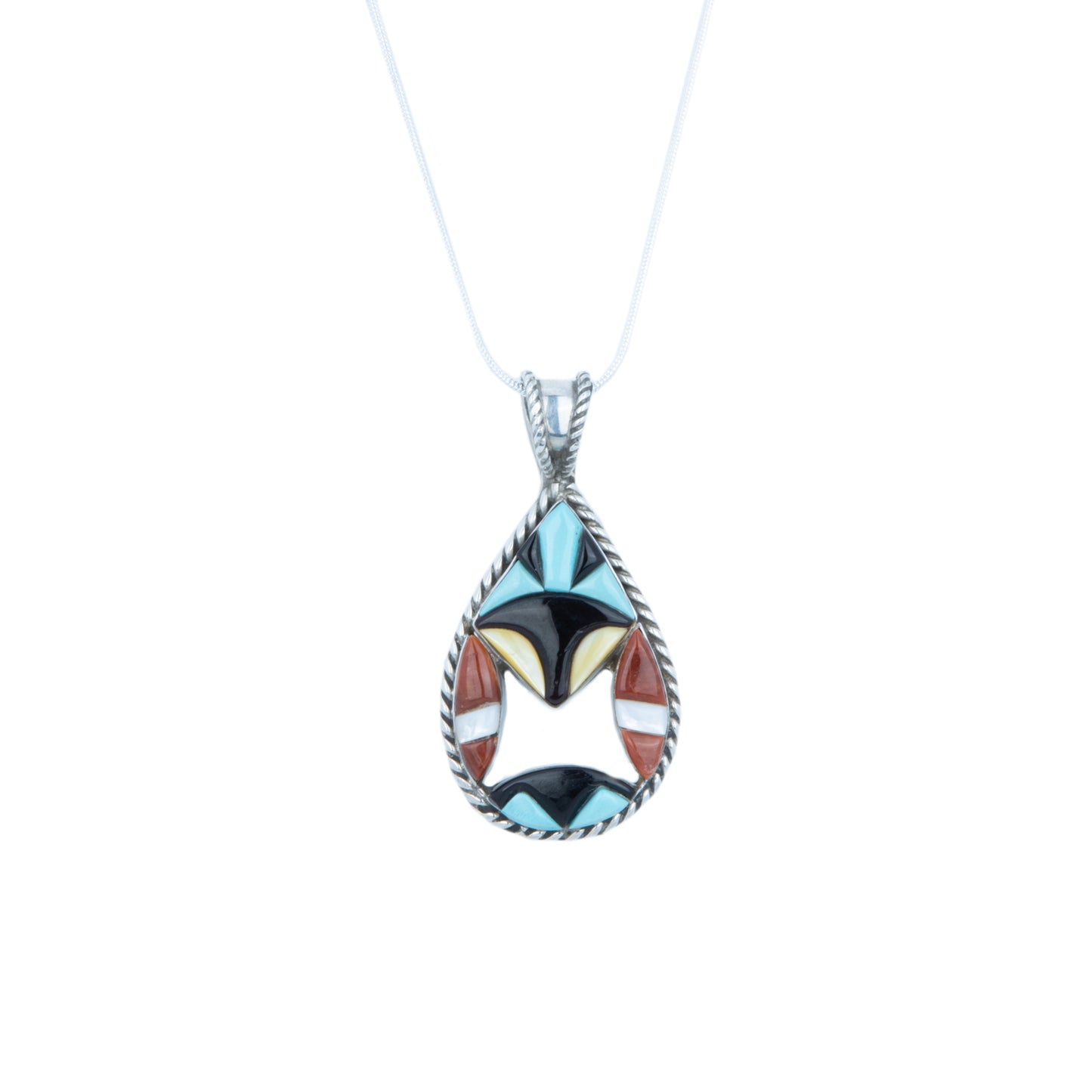 1980 Cobblestone Inlay Zuni Pendant with Chain by Lolita Milani