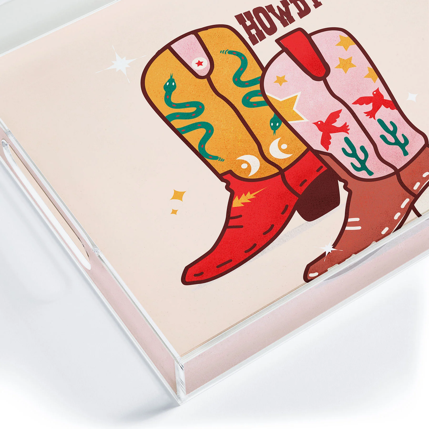 Howdy Cowboy Boots Acrylic Tray