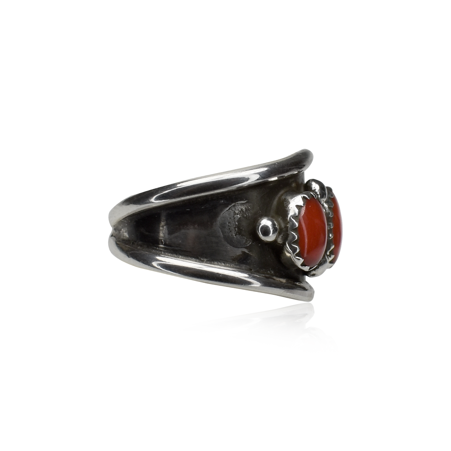 Three Coral Stone Band Ring with Silver Beads by Julia Etsitty