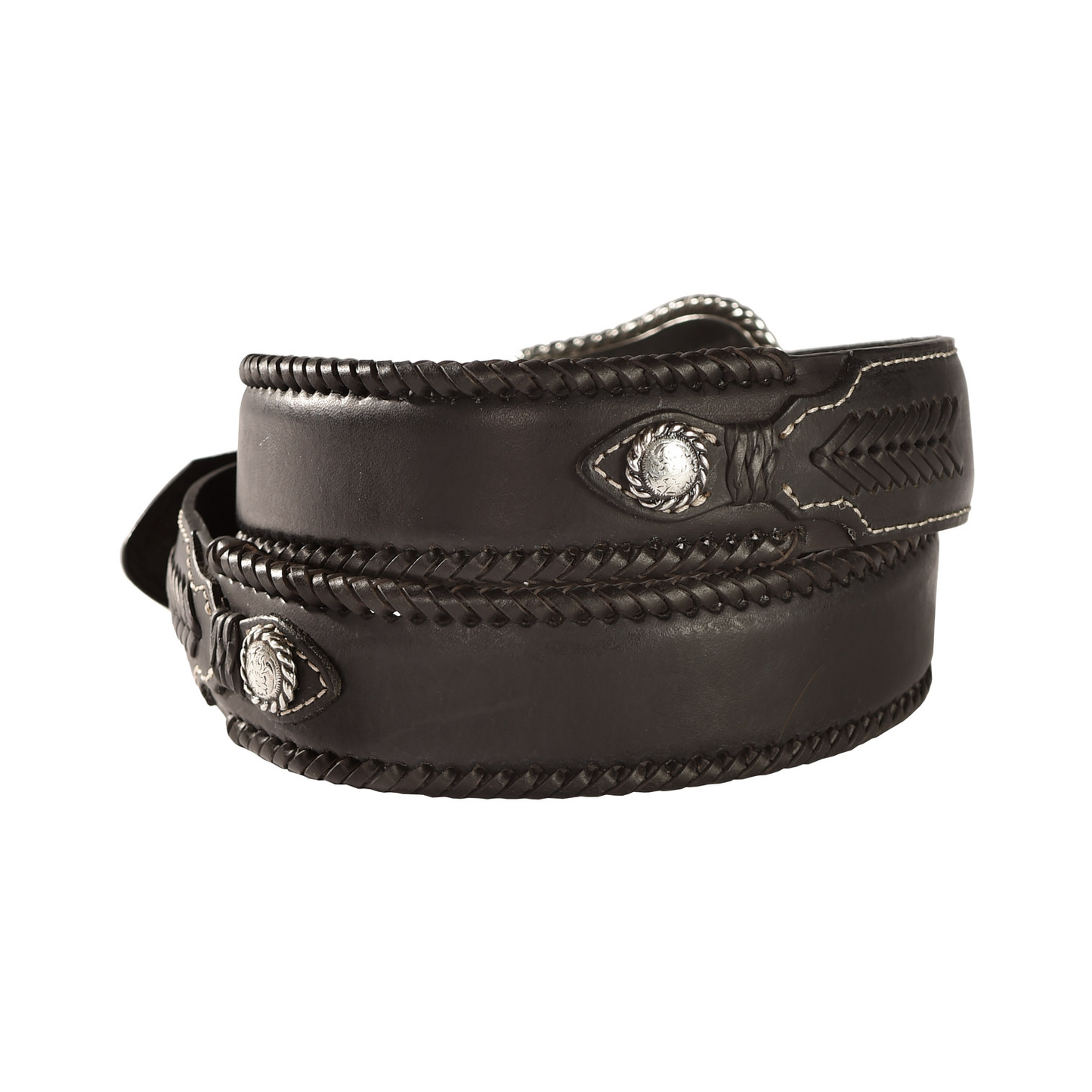 Men's Black Top Hand Lace Edge Concho Western Belt