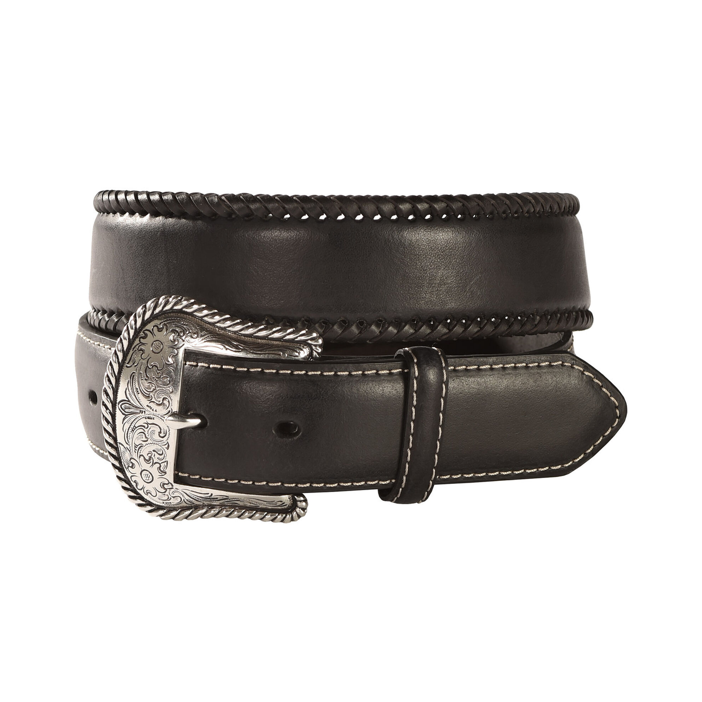 Men's Black Top Hand Lace Edge Concho Western Belt