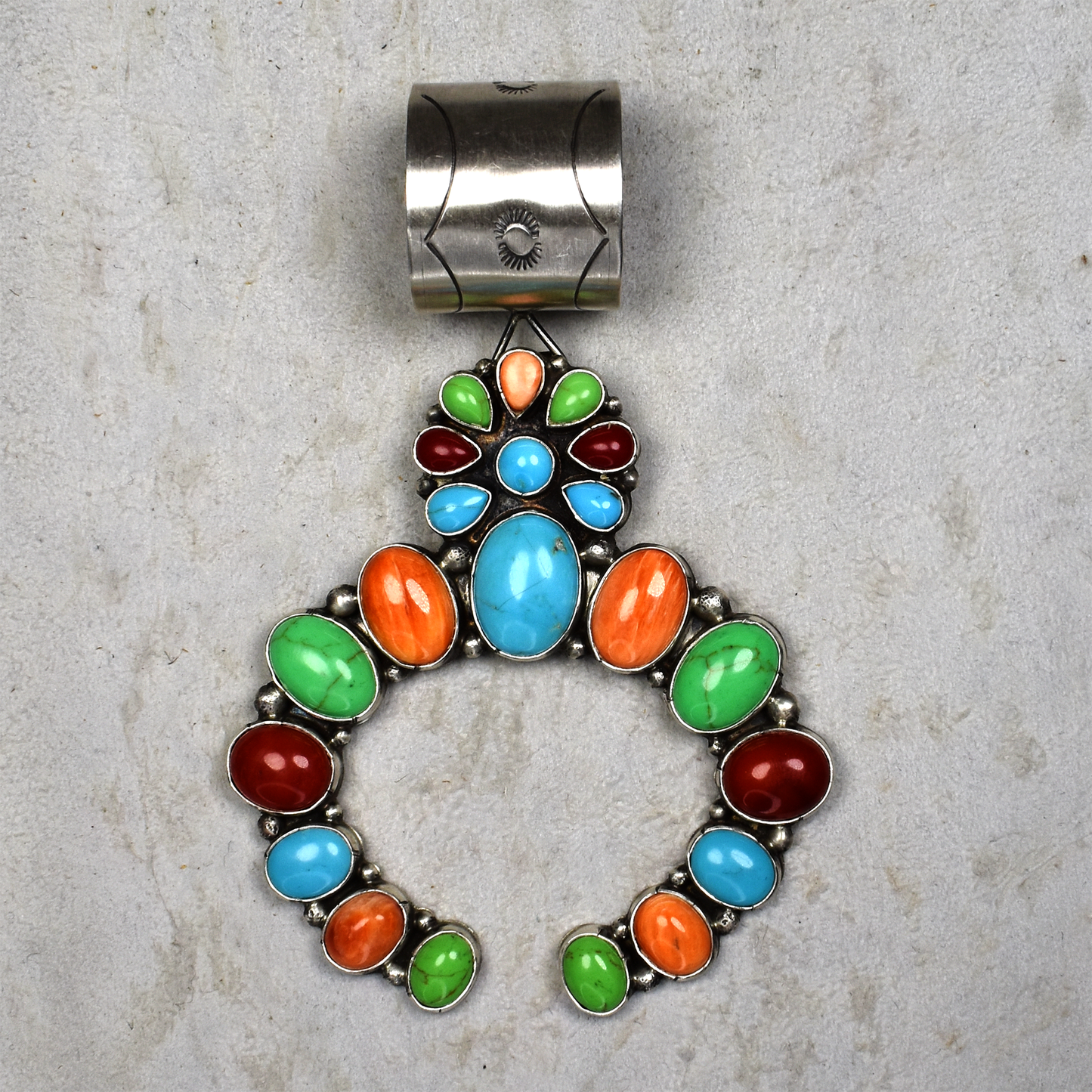 Blue Turquoise, Coral, Spiny Oyster, and Mojave Turquoise Naja Pendant