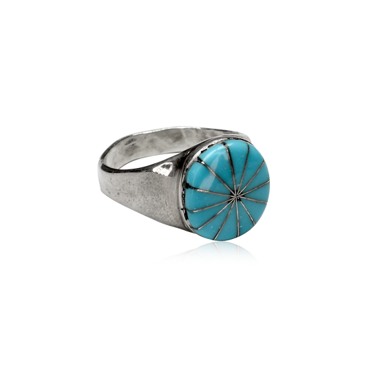 Circular Skyline Mosaic Sleeping Beauty Turquoise Ring by Julalita Lamy
