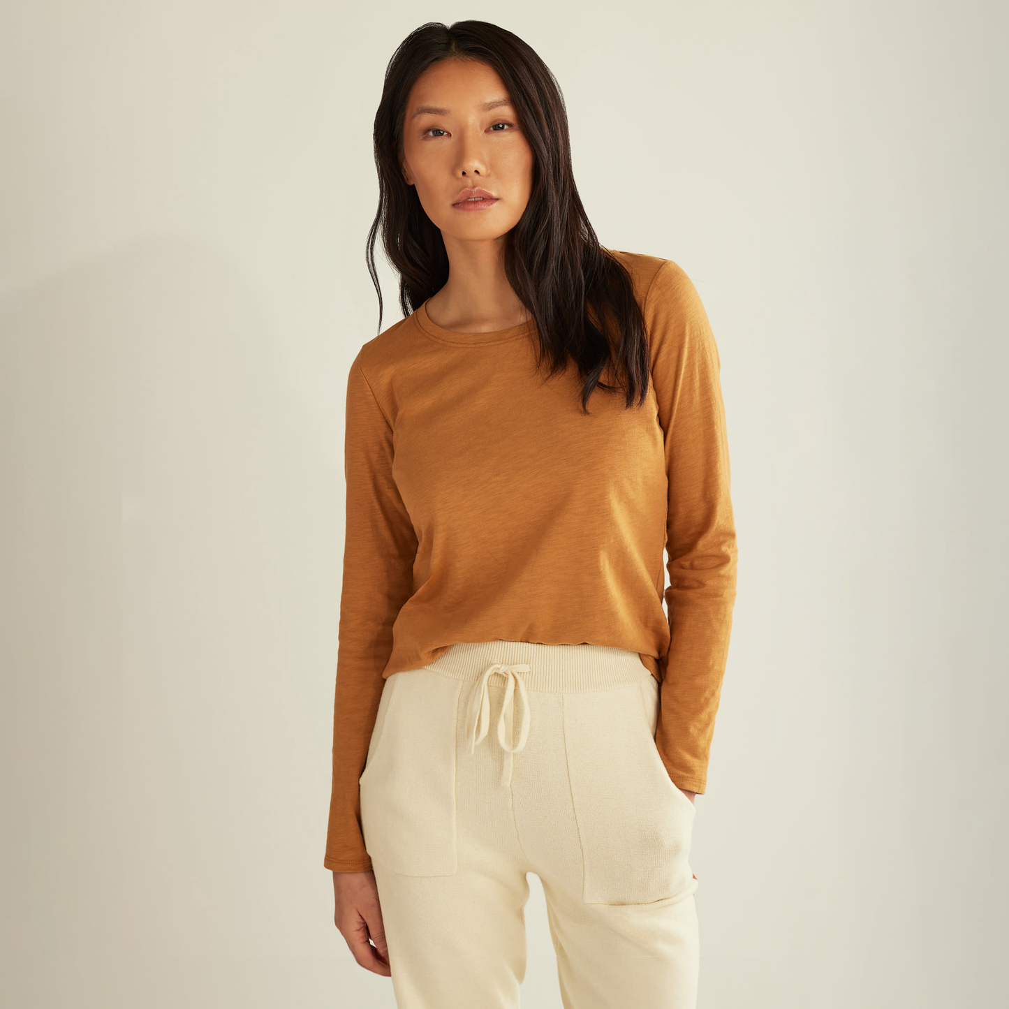 Pendleton Women's Long-Sleeve Cotton Slub Tee - Brown Sugar