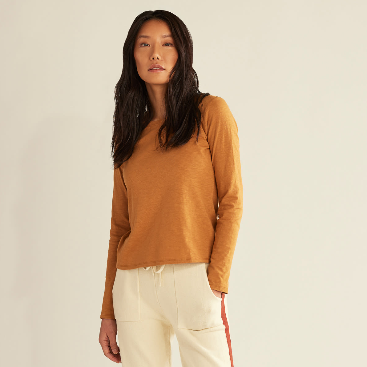 Pendleton Women's Long-Sleeve Cotton Slub Tee - Brown Sugar
