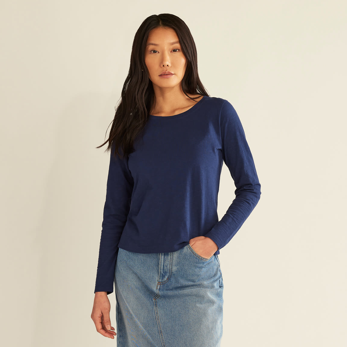 Pendleton Women's Long-Sleeve Cotton Slub Tee - Indigo
