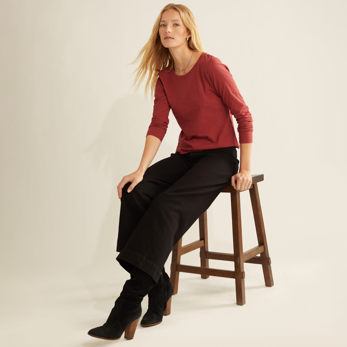 Pendleton Women's Long-Sleeve Cotton Slub Tee - Rosewood