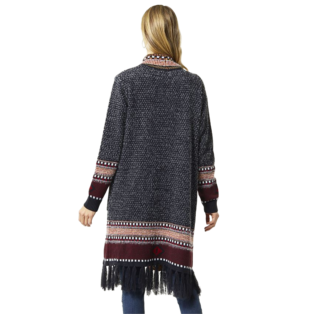 Dahlia Cardigan with Aztec Trim - Navy and Wine