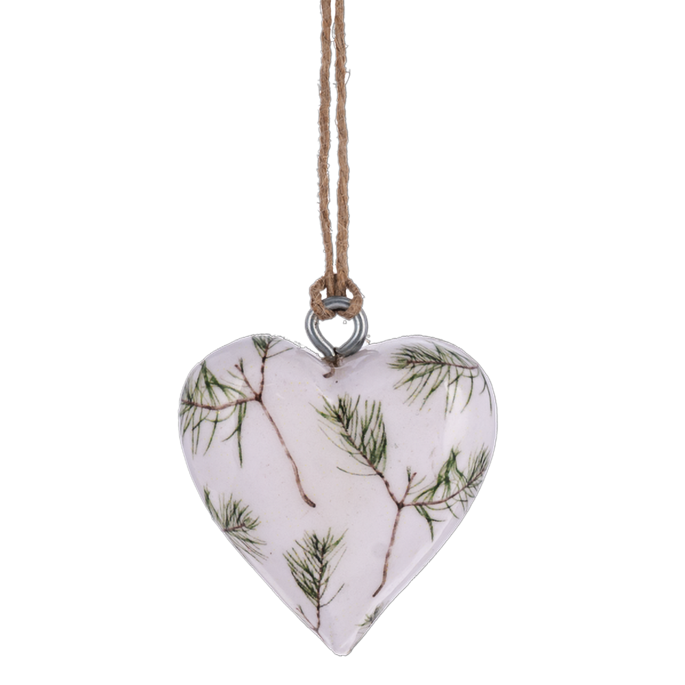Green and White Mango Wood Mini Heart Ornaments