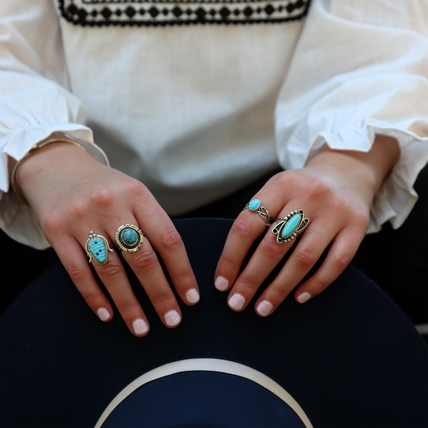 Kingston Turquoise Ring with Hand-Sawed Edges by Glenn & Irene Sandoval