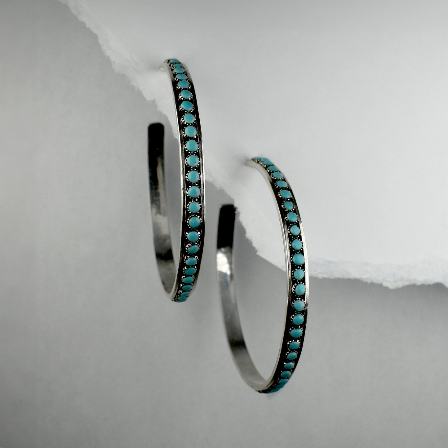Large Sleeping Beauty Turquoise Snake Eyes Hoop Earrings by Lois Tzuni