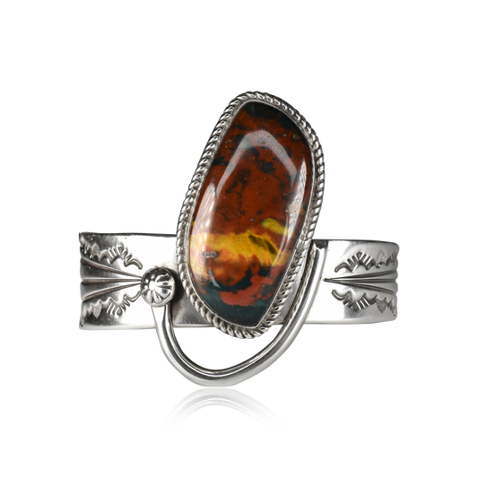 Montana Agate Stirrup Stamped Tapered Cuff by Delbert Secatero