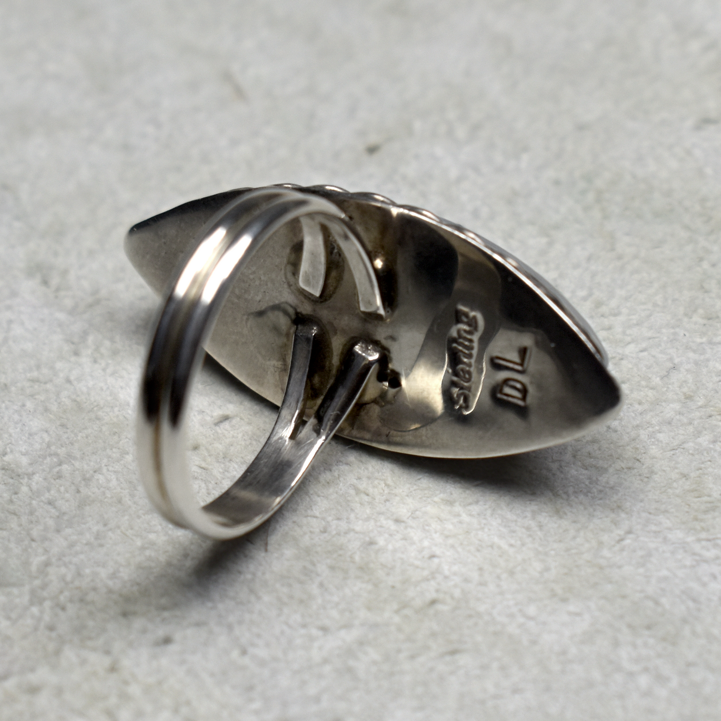 Mother of Pearl Marquise Ring with Sleeping Beauty Turquoise Flower by Dawn Lucas