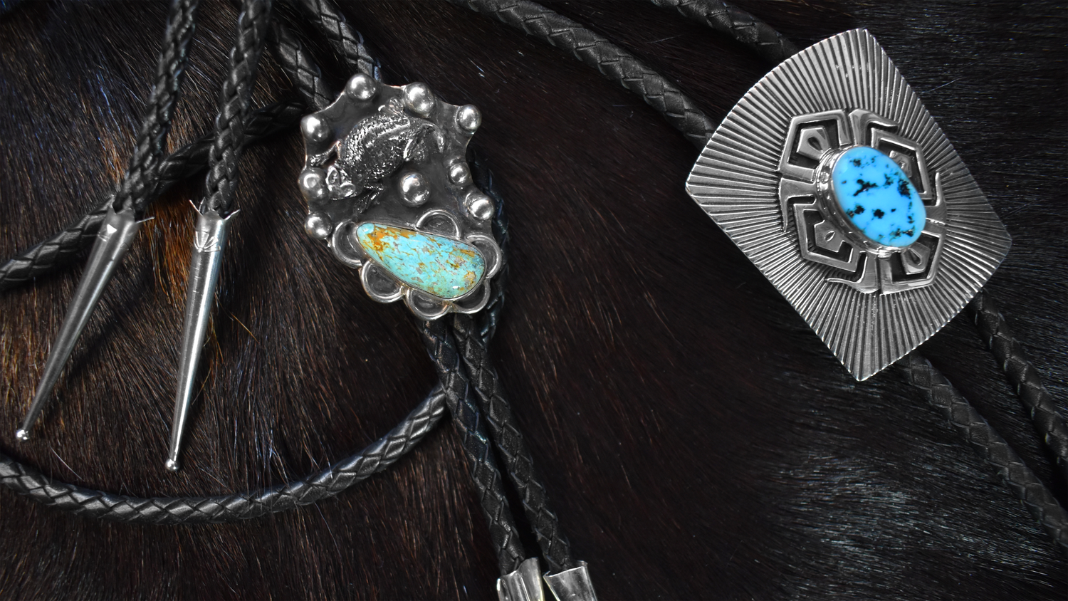Silver and turquoise Native American bolos