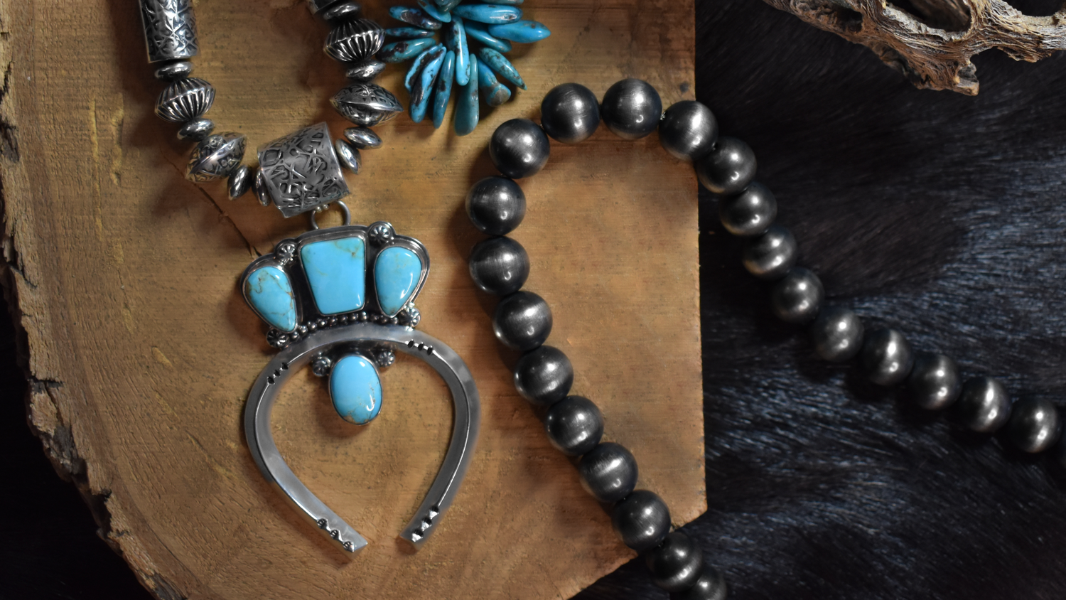 Silver and turquoise Native American necklaces