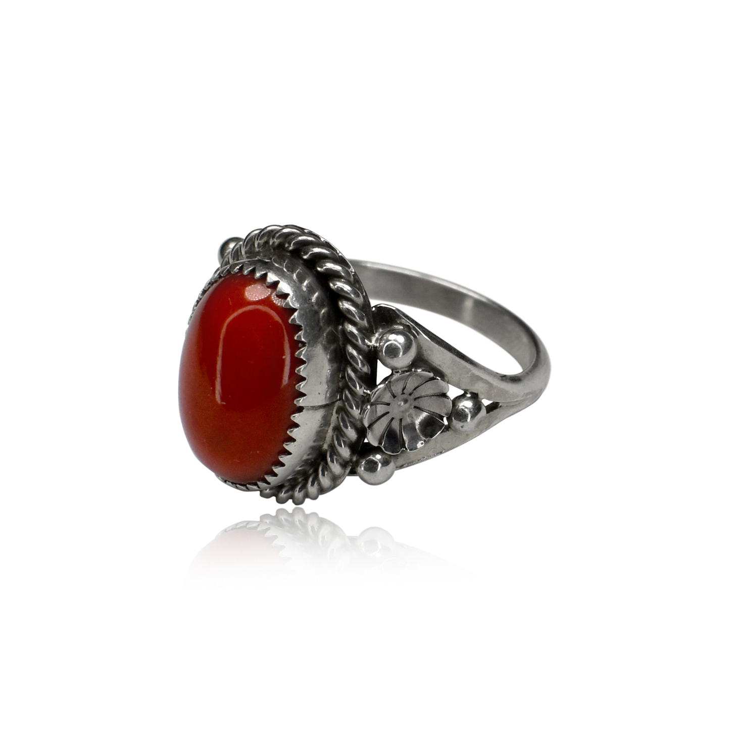 Oval Red Spiny Oyster Ring with Floral Accents