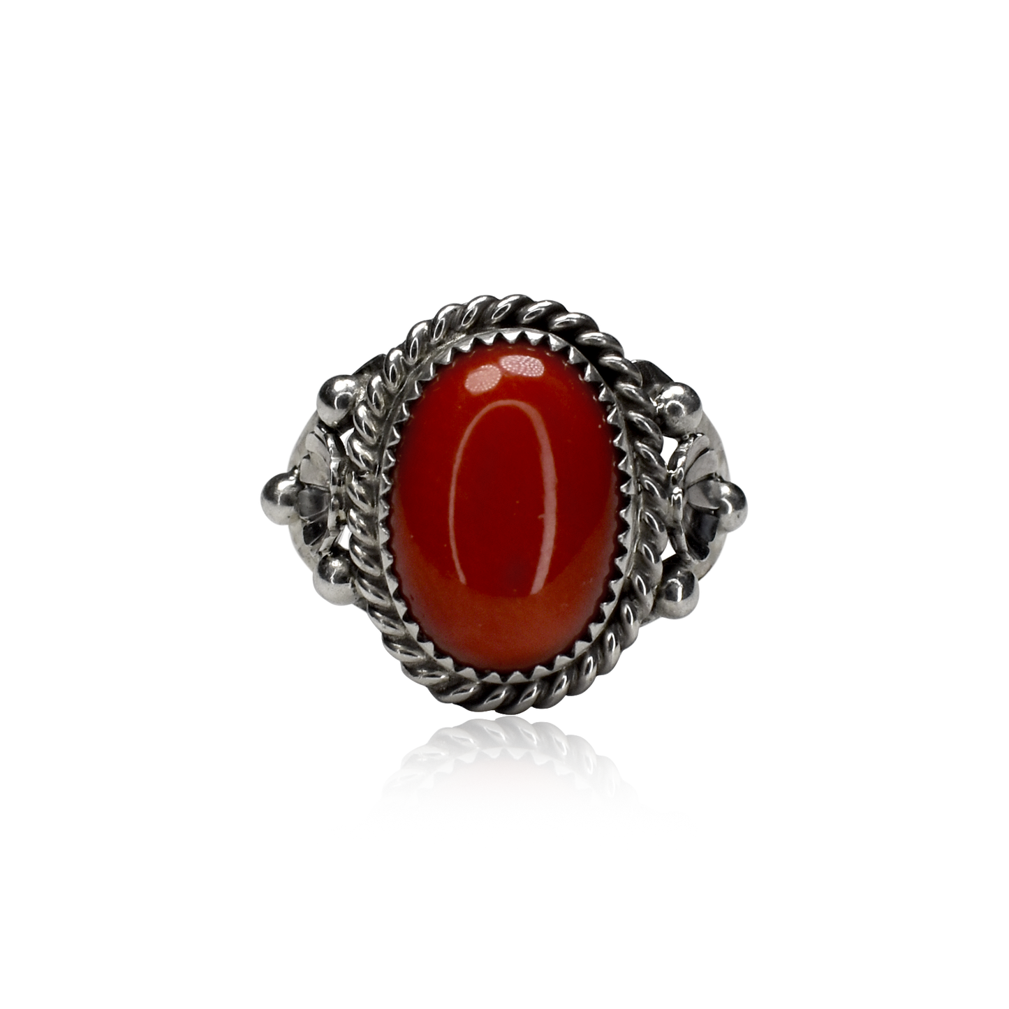 Oval Red Spiny Oyster Ring with Floral Accents