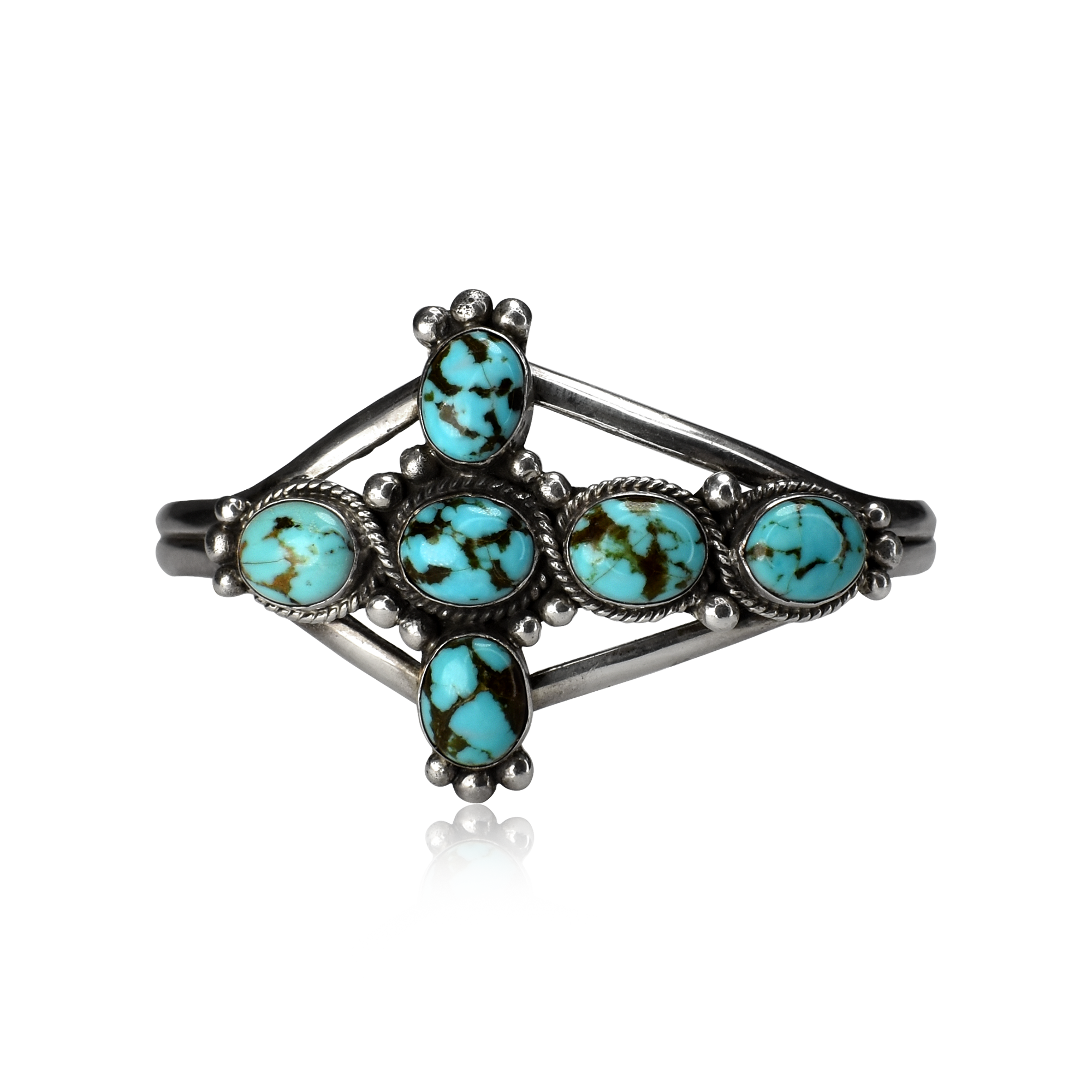 Skyward Grace Six Stone Kingman Turquoise Cross Cuff by Will Skyward Grace Six Stone Kingman Turquoise Cross Cuff by Will