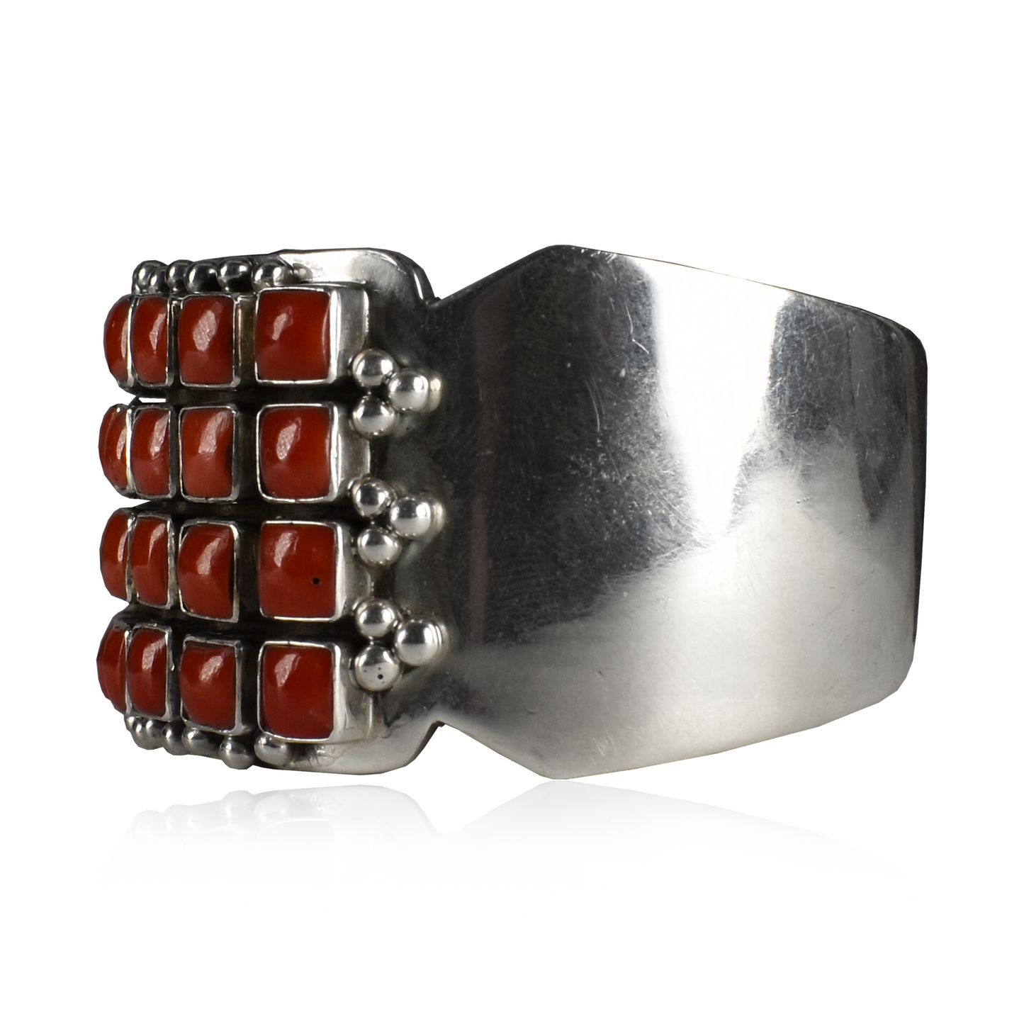 Sterling Silver & Coral Grid Cuff by Paul Livingston