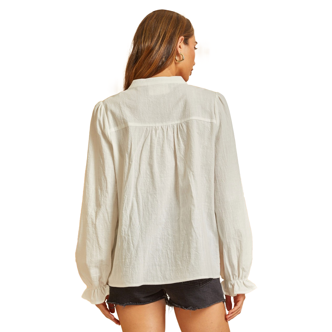 Ellie Split Neck Embroidered Blouse - Ivory/Red