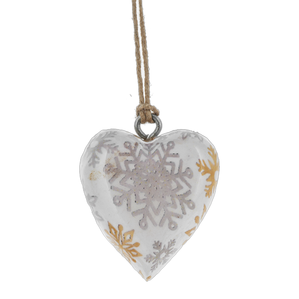 Tan and White Mango Wood Mini Heart Ornaments