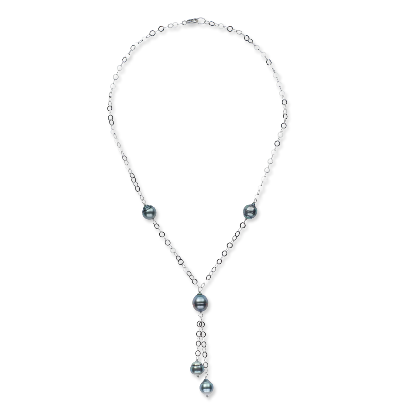 Pearls by Shari Tin Cup Tahitian Silver Circle Lariat Necklace