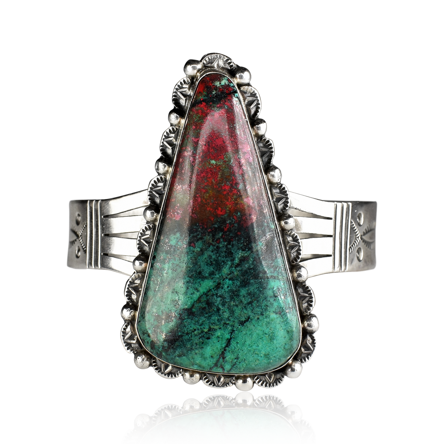 Triangular Sonora Sunset Cuff with Stamped Band by Benjamin Piaso