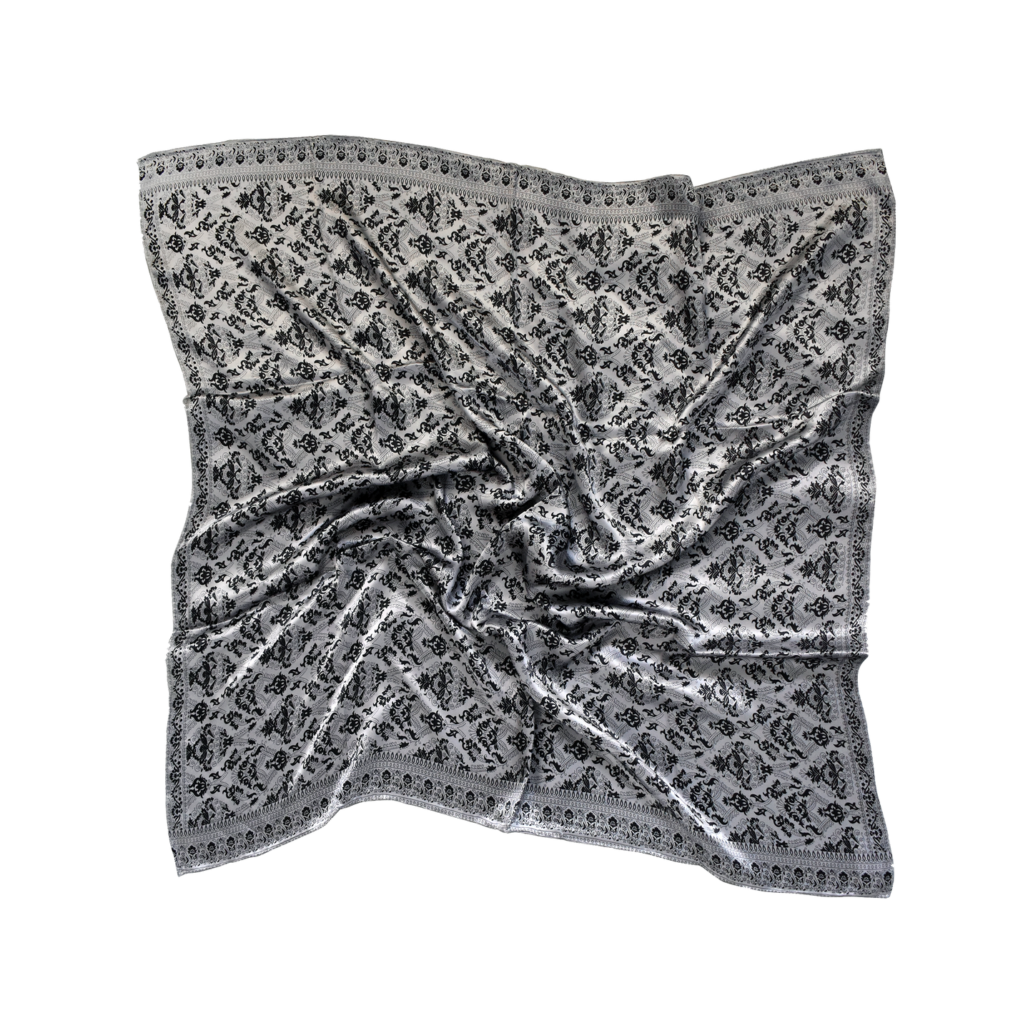 #5 Silver/Black Satin Silk Wild Rag