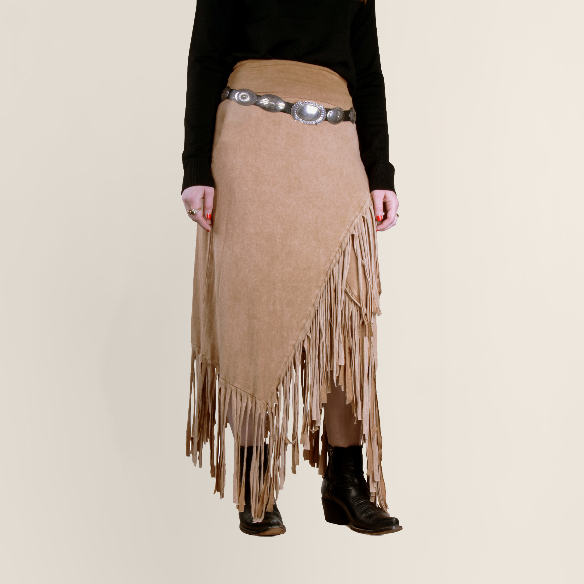 Rhonda Stark Asymmetrical Fringe Knit Skirt - Camel Rhonda Stark Asymmetrical Fringe Knit Skirt - Camel