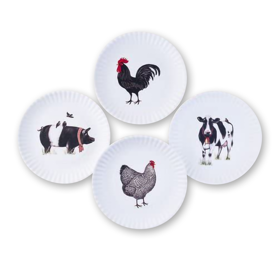 Farm Animals Melamine Plates - Set of 4